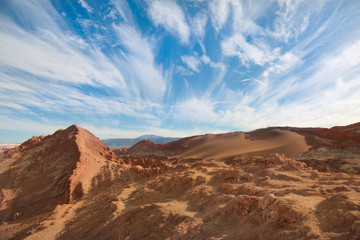 Valle de la Luna at Atacama Desert with Sunny Day with Clouds