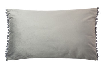Nice grey velvet pillow isolated on white background