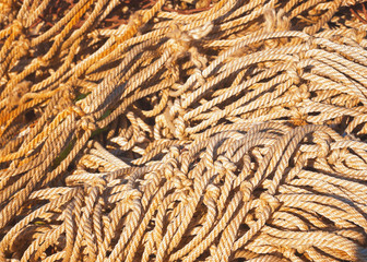 Background of tangled fishing nets.