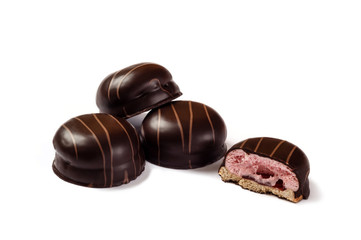 stack of chocolate bisquits with strawberry isolated on white background