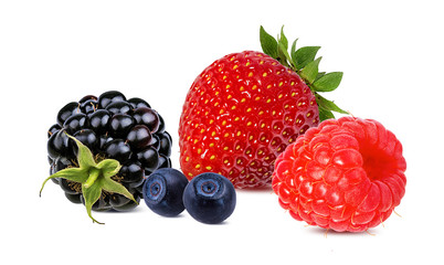 Berries collection. Raspberry, strawberry,blueberry, blackberry  isolated on white.