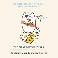 Kawaii pirate cats, super cute and fluffy, happy cartoon characters in pastel colors. Talk like a pirate day and halloween theme graphics for banners, cards, posters and games. The pirate Catventures