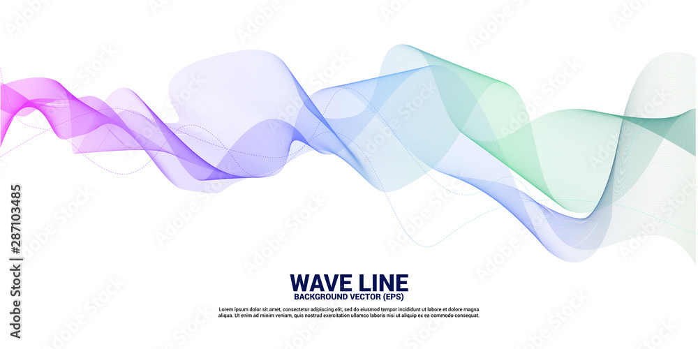 Poster purple green sound wave line curve on white background. element for theme technology futuristic vect