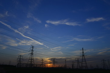 The power supply facilities of contour in the evening