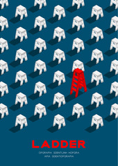 Ladder 3D isometric pattern, Construction tool concept poster and banner vertical design illustration isolated on blue background with copy space; vector eps 10