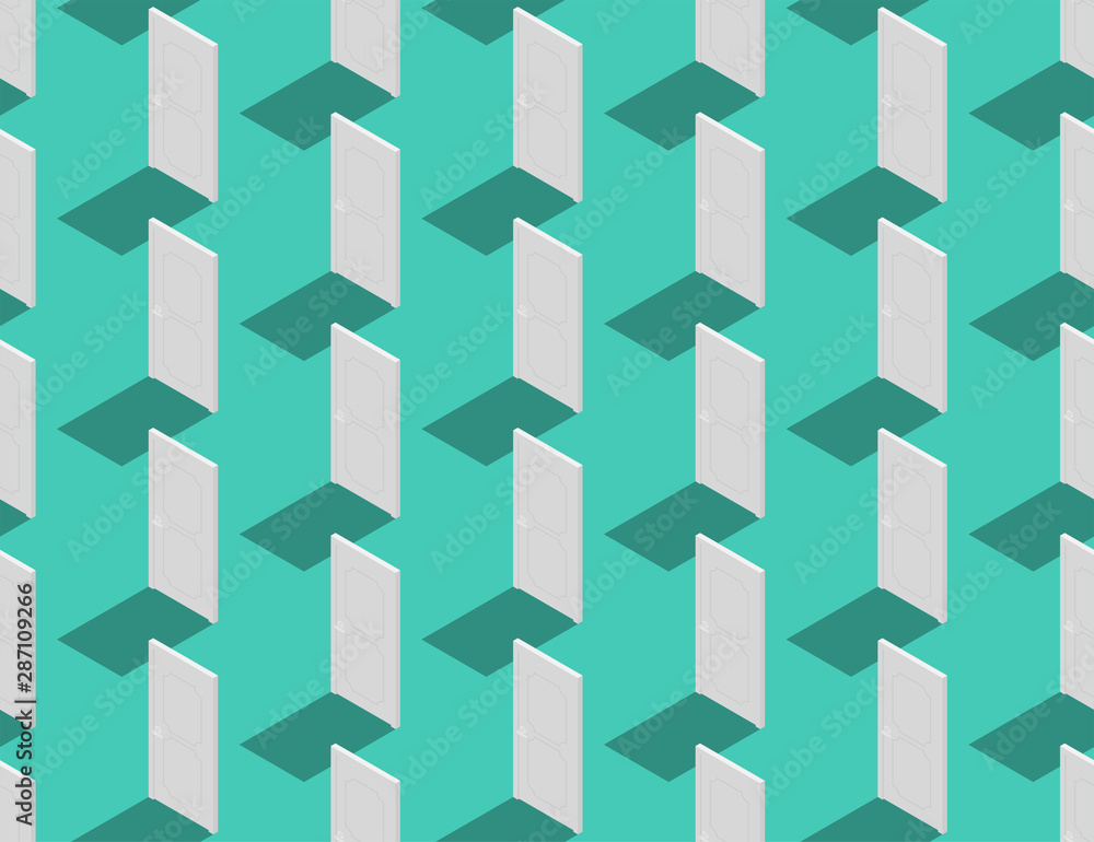 Aufkleber door close 3d isometric seamless pattern, exit concept design illustration isolated on green backgro
