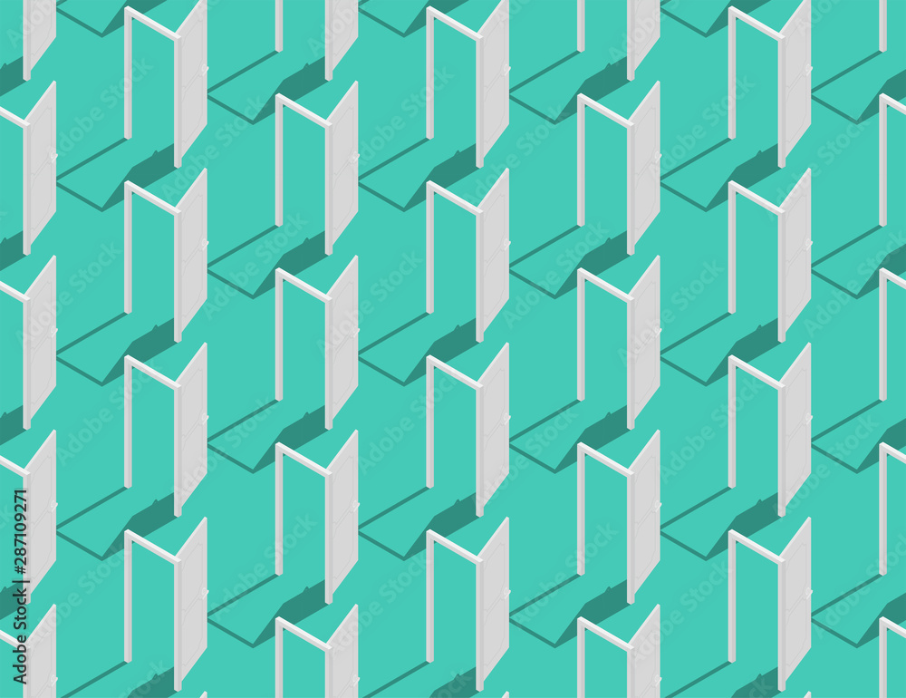 Aufkleber door open 3d isometric seamless pattern, exit concept design illustration isolated on green backgrou