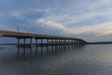 Fototapeta na wymiar bridge, sunset, water, river, view, sunset