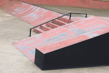 Empty outdoor skate park ramps