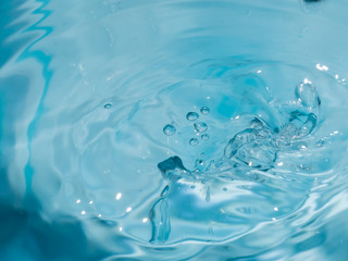 Clean water droplets against the blue background