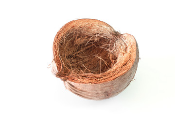 brown dry coconut on white background