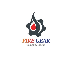 Gear with fire logo template design, emblem, concept design creative icon