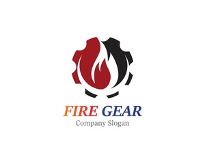 Gear with fire logo template design, emblem, concept design creative icon