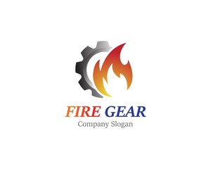 Gear with fire logo template design, emblem, concept design creative icon