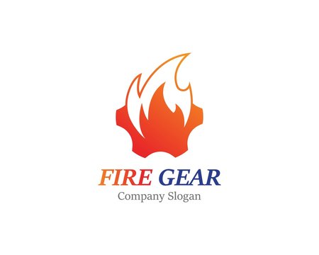 Gear with fire logo template design, emblem, concept design creative icon