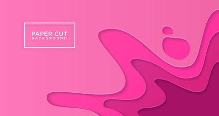 3D horizontal background of pink paper cut, vector illustration