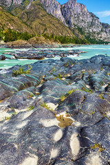 Colored stones at the Katun river. Gorny Altai, Siberia, Russia