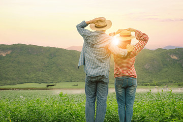 Male and female farmers the agricultural produce of vegetable farms