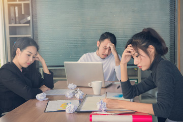 Bored business people and sleeping resting on workplace during work meeting, concept of exhausted businesspeople bored sleep tired