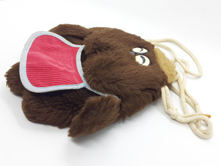 Brown Wool Cute Bear Hand Bags in White Isolated Background