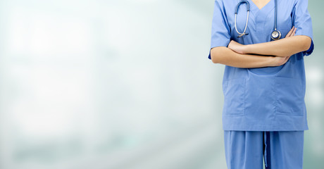 Female doctor or nurse at the hospital office. Medical healthcare business and doctor service.