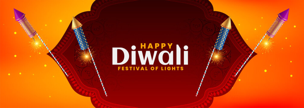 diwali festival banner in beautiful style with burning crackers