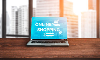 Online shopping and Internet Money Payment Transaction Technology. Modern graphic interface showing...