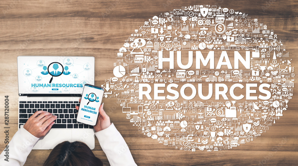 Poster human resources recruitment and people networking concept. modern graphic interface showing professi