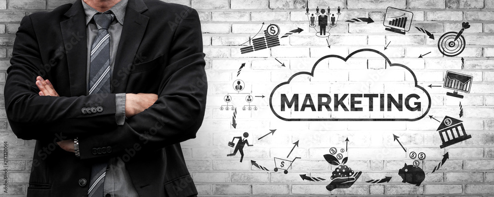 Poster digital marketing technology solution for online business concept - graphic interface showing analyt