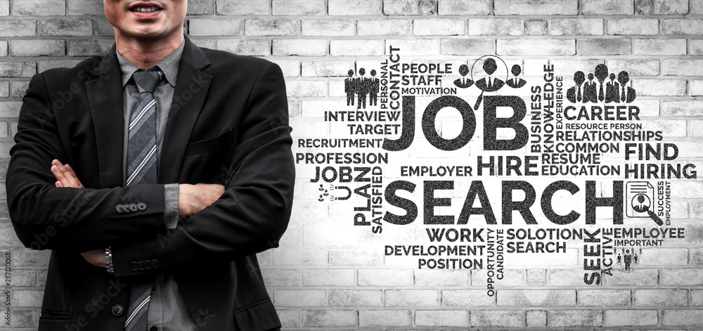 Poster human resources recruitment and people networking concept. modern graphic interface showing professi