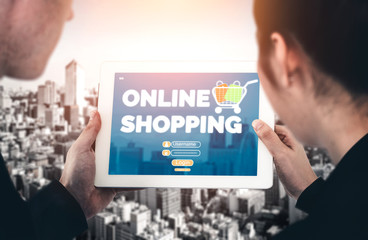 Online shopping and Internet Money Payment Transaction Technology. Modern graphic interface showing...