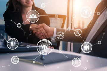 Human Resources Recruitment and People Networking Concept. Modern graphic interface showing...