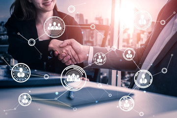 Human Resources Recruitment and People Networking Concept. Modern graphic interface showing...