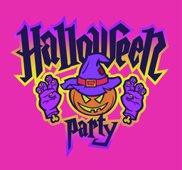 Halloween party pink neon logo