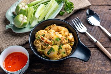Fried with Egg Sausage in yellow curry , Stir-fried Egg Sausage curry