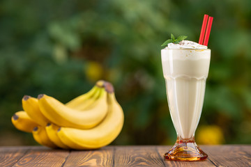 milkshake in glass with natural background