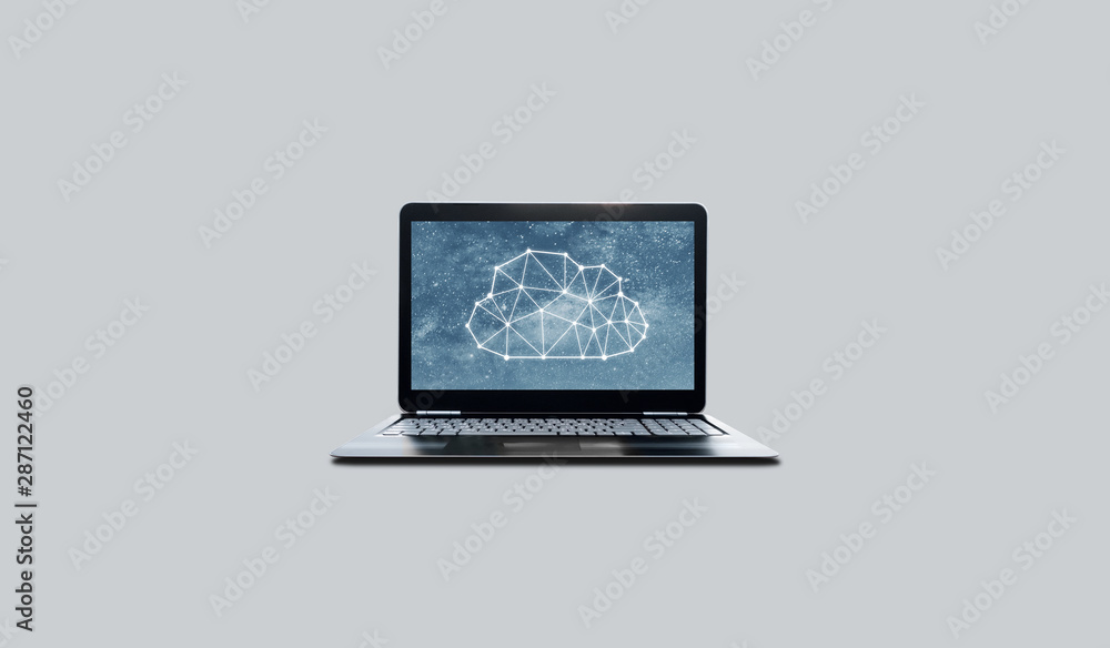 Poster cloud computing technology icon on computer laptop screen