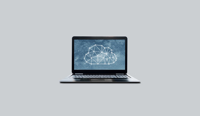 Cloud computing technology icon on computer laptop screen