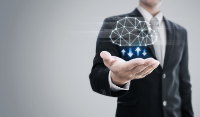 Cloud computing technology, Businessman holding cloud icon on hand