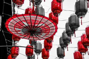 Chinese tradition umbrella and lantern are good decoration items