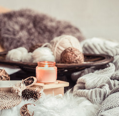 Autumn still Life home decor in a cozy house.