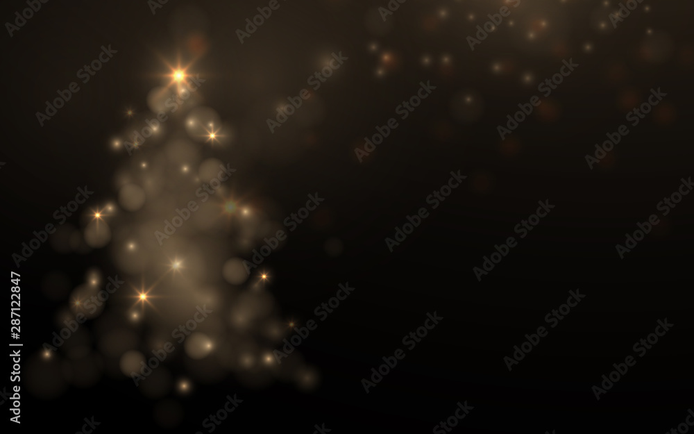 Aufkleber merry christmas and happy new year. gold sparkling christmas tree symbol with gold bokeh abstract ba