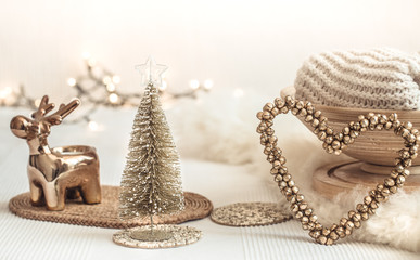 Christmas still life background with festive decor.