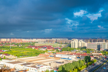 Obraz premium Overlooking the town side of the suburbs of Shanghai