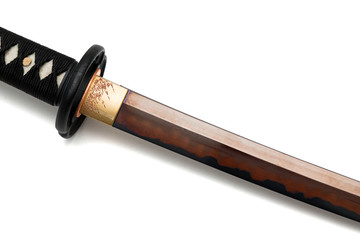 Colored folded steel blade with hamon (Clay tempered line for harden) Blade of Japanese sword ...