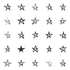Vector collection of stars. 25 different hand drawn stars can be used as a poster, fabric print, card element and your own projects.