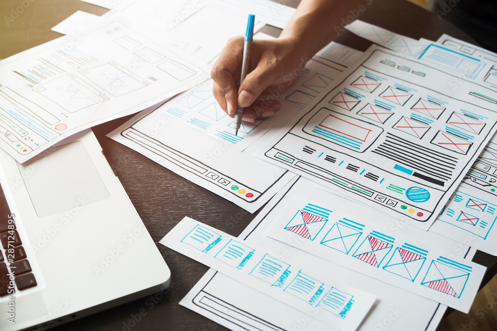 Poster website designer creative planning application developer development draft sketch drawing template l