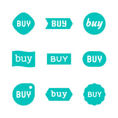 Buy sign and sticker, sale tag, red purchase button