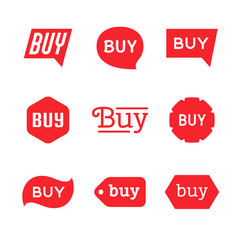 Buy sign and sticker, sale tag, red purchase button