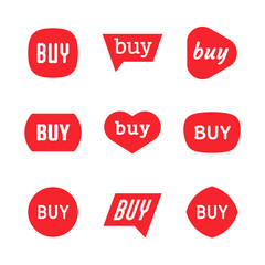Buy sign and sticker, sale tag, red purchase button